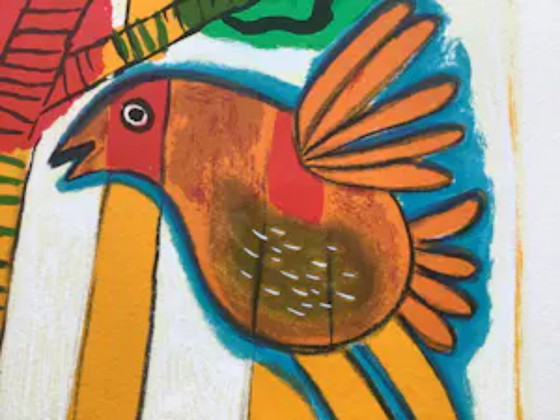 Image 1 of Sérigraphie Corneille Tête Pensive, Soleil Rouge 