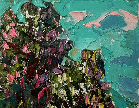 Image 1 of Original Oil Painting Spring Nature Landscape Flowering Chestnut Trees