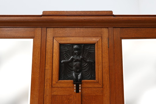 Art Nouveau style wardrobe with signed plaquette by Geo Vervanck, Belgium 1920s
