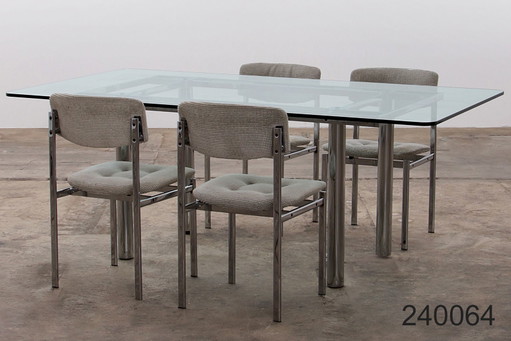 Mesa de comedor de vidrio con sillas Gavina Knoll