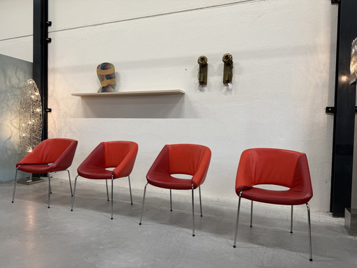 4 Leolux Mobius Dining Room Chairs Red Leather