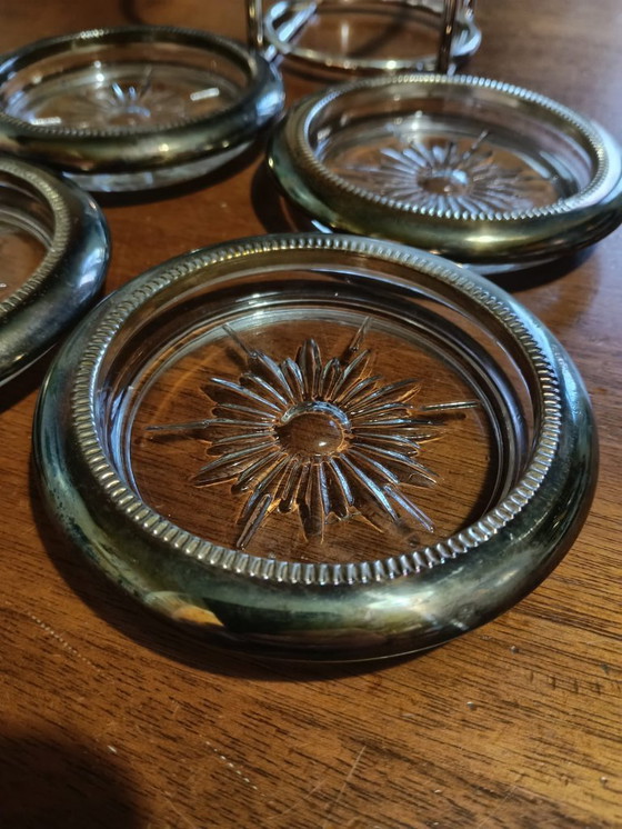 Image 1 of Set of 4 glass/silver plate coasters (Made in Italy)