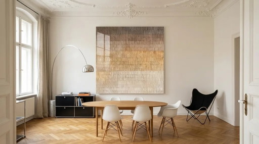 XXL-versie - Exclusief abstract kunstwerk van Wabi Sabi in beigetinten op 5 mm acrylglas, 150 x 150 cm – giclee prints