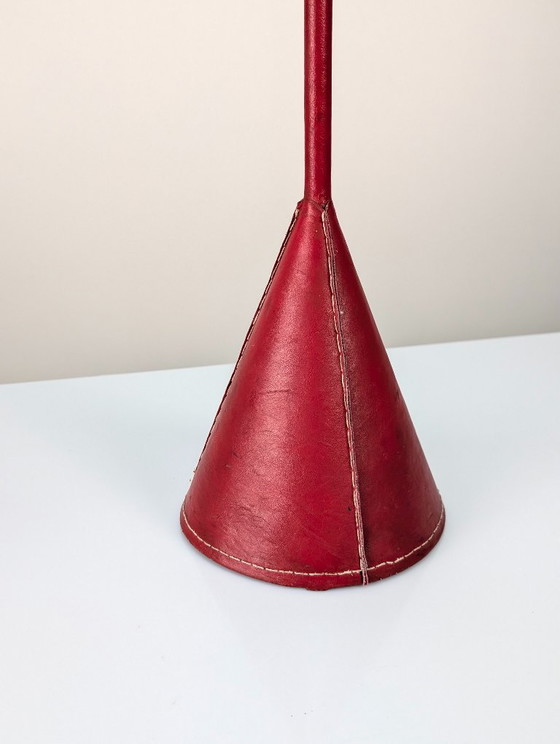 Jacques Adnet Red Leather Floor Lamp, Mid-Century Modern, France, 1960s – Lighting, Metal (photo 13 of 13)