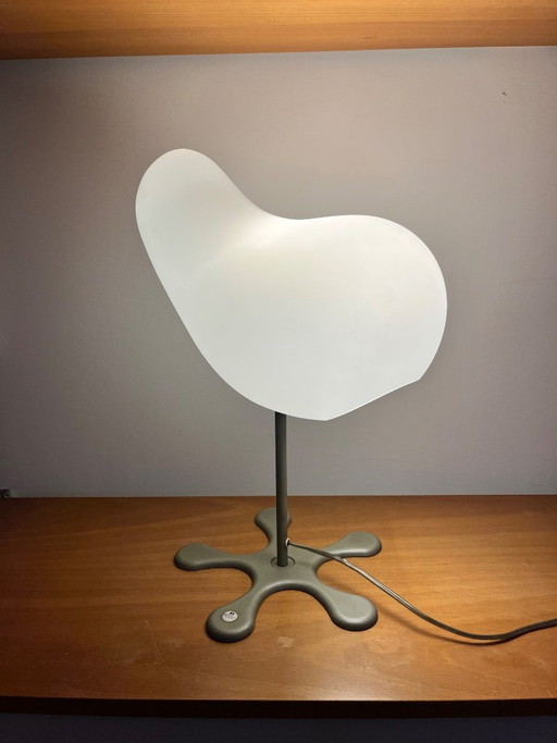 "Coco" table lamp designed by Aldo Cibic, produced by Foscarini - Grey metal & opaline glass