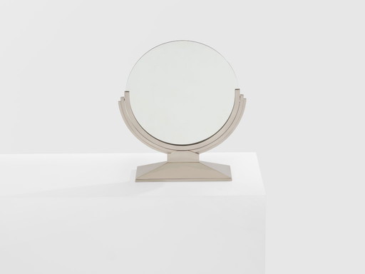 Maison Dominique Art Deco nickel plate metal vanity mirror 1930s