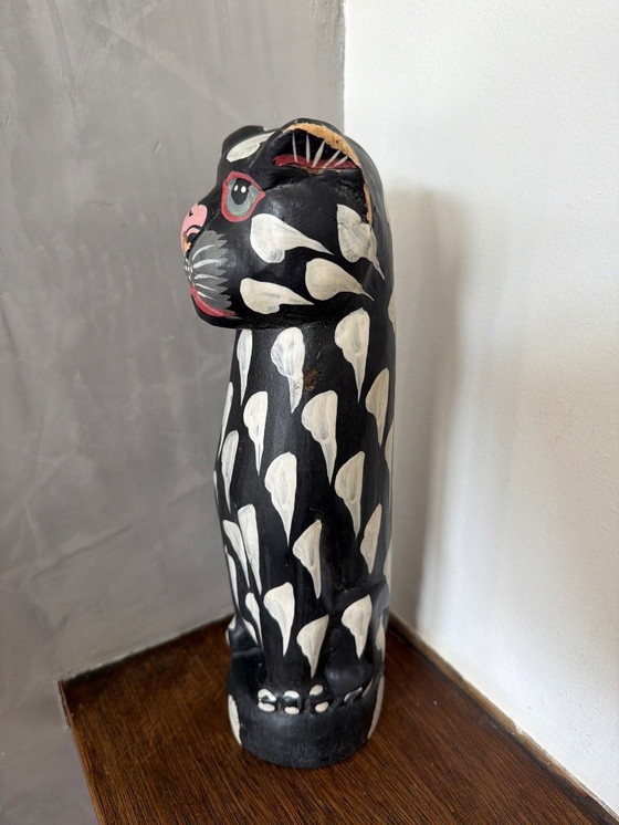 Image 1 of Vintage houten kat zwart wit 31cm hoog