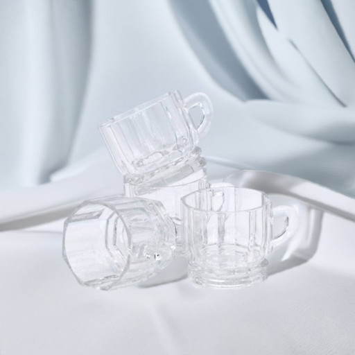 Set of 4 Vintage Hexagonal Crystal Walther Glas Tea Cups – 1970s 