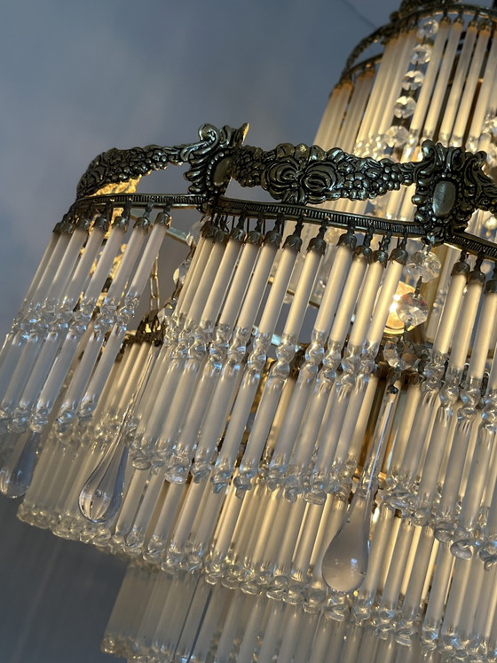 Vintage Belle Epoque Style Chandelier Rod Pendant Lamp – Crystal, Copper (photo 3 of 9)