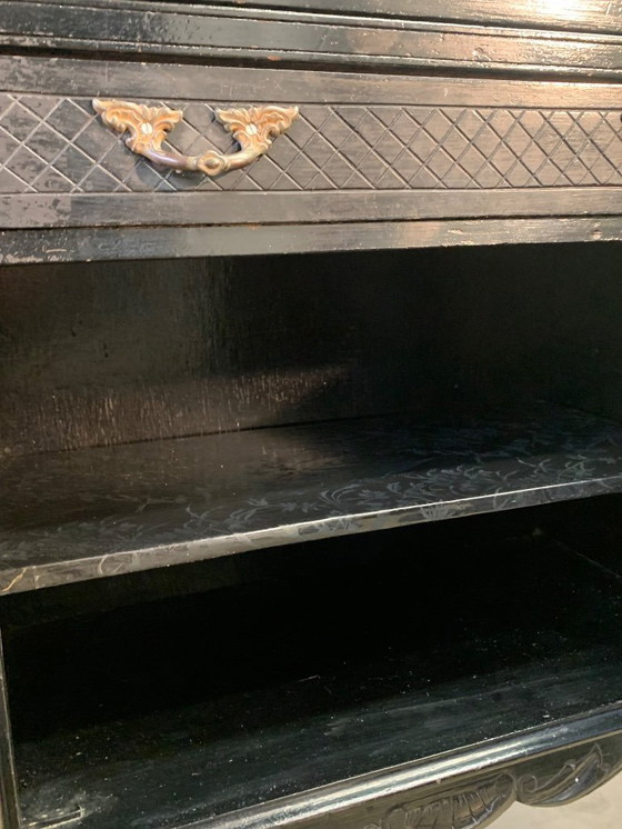 Image 1 of Grand meuble vitrine en bois noirci fin XIX/début XXème