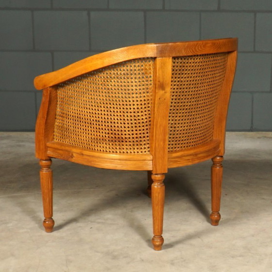 Image 1 of Vintage fauteuil – rotan – bruin leder – jaren 80
