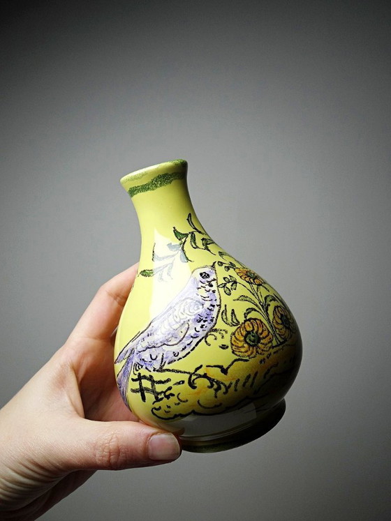 Image 1 of Small ceramic vase signed Henri Siffre Montpellier, bird decoration, 1950s-60s