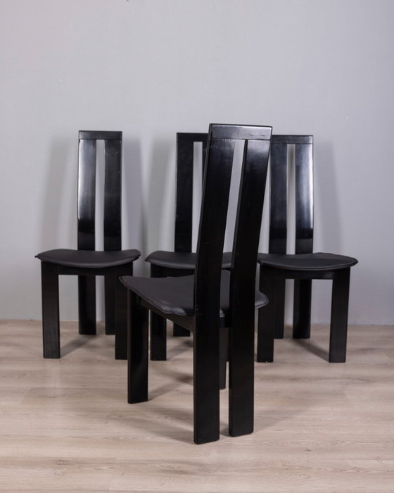 Image 1 of ENSEMBLE DE 4 CHAISES VINTAGE EN BOIS ET CUIR DES ANNÉES 1970, DESIGNÉES PAR PIETRO COSTANTINI POUR ELLO