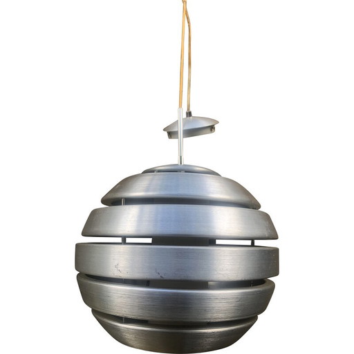 Vintage Pendelleuchte aus poliertem Stahl mit zylindrischer Kugel, 1970