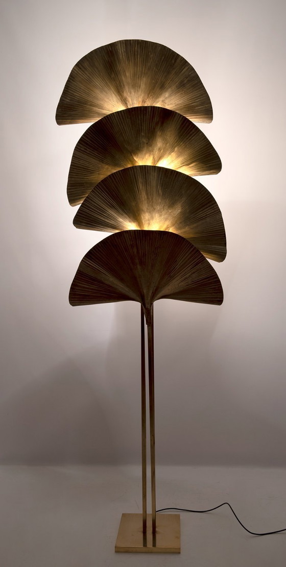 Image 1 of Tommaso Barbi Mid-Century Modern Italian Brass Floor Lamp "Ginkgo", 1970s