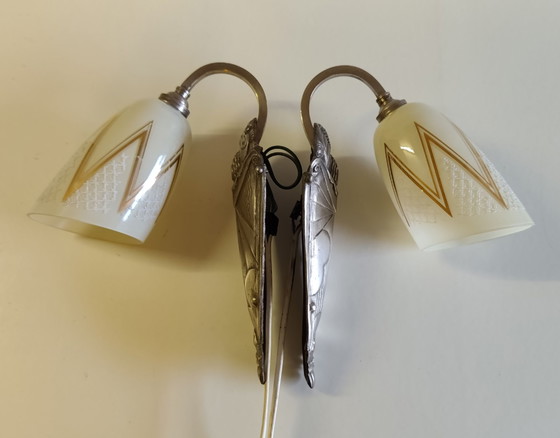 Art Deco Wall lights in bronze and glass - mid-20th century, Silver (photo 15 of 15)
