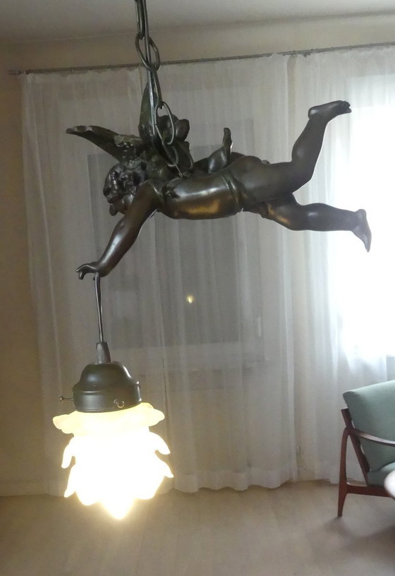 Suspension Putto Ange Métal Moulé Art de France Uk1eb – Cast Iron, Glass, Vintage (photo 3 of 17)
