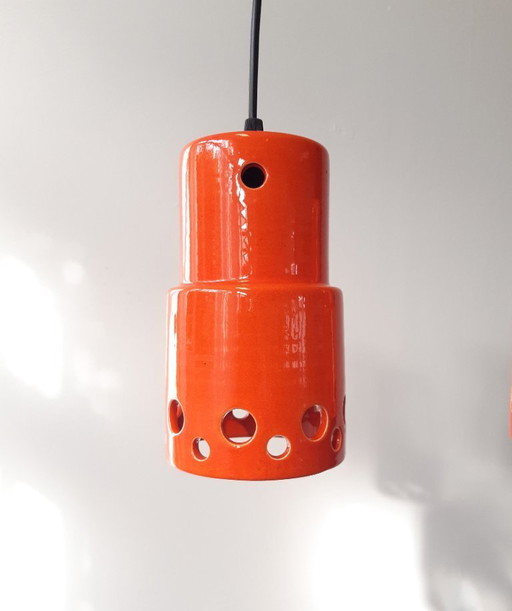 1 van 3 keramieken aardewerken vintage hanglampen, West Germany fat lava stijl, keramische retro hanglampen