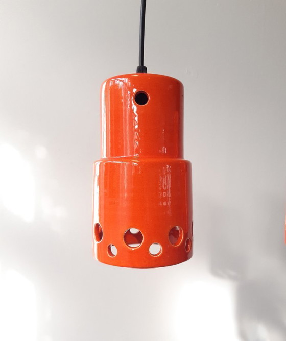 Image 1 of 1 van 3 keramieken aardewerken vintage hanglampen, West Germany fat lava stijl, keramische retro hanglampen