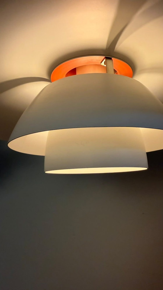Set van 2 vintage PH4 hanglampen, Louis Poulsen, Metaal, Wit (foto 8 van 11)