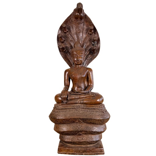 Buda Muchalinda Monumental de Bronce – Tailandia, Siglos XIII–XIV – 122 cm