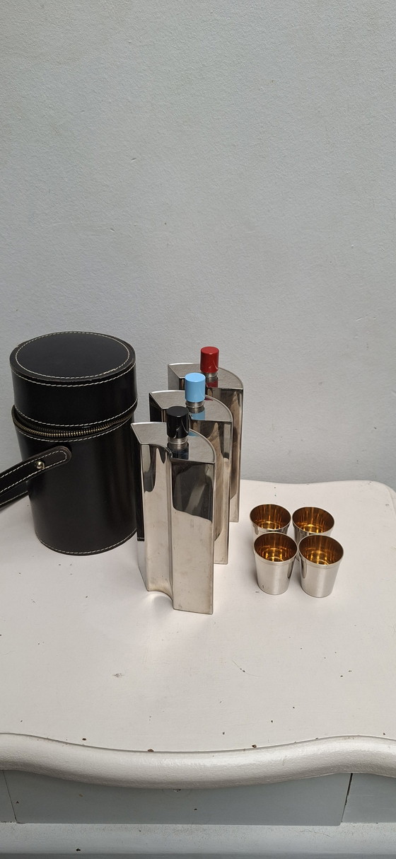 Image 1 of Vintage German Art Deco Travel Bar 3 bottles + 4 shots