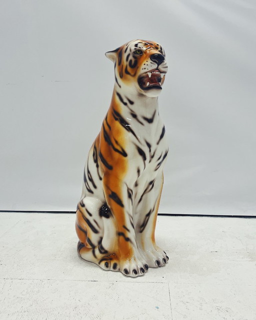 Escultura de tigre de cerámica – decoratieve objecten, Ceramic