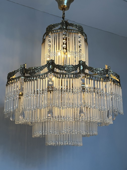 Vintage Belle Epoque Style Chandelier Rod Pendant Lamp – kroonluchters, Crystal, Copper