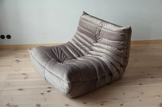 Togo fauteuil in warmgrijs fluweel – Michael Ducaroy, Textile, Velvet (photo 3 of 10)
