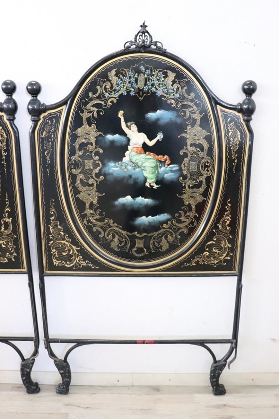 Image 1 of Set of 2 Single Beds in Iron, Art Nouveau Early 20th Century