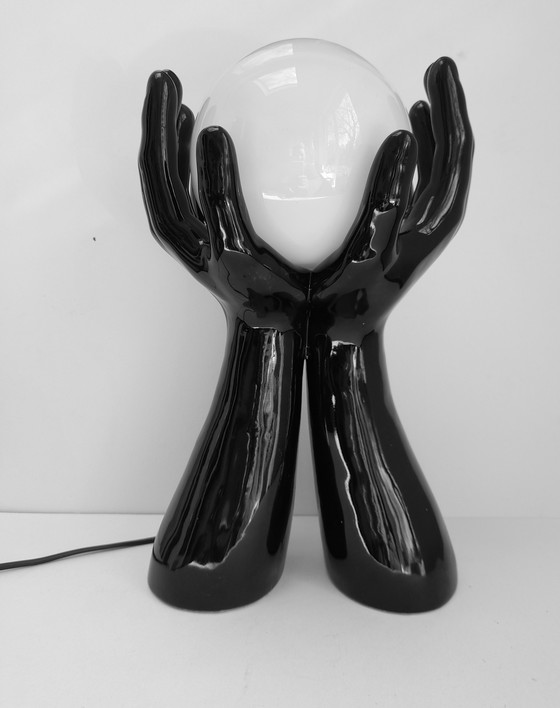 Image 1 of Große schwarze Keramik-Handlampe, 1970er Jahre