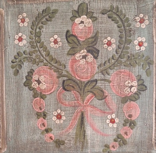 Antieke blauwe, handbeschilderde kleine alpine kledingkast, circa 1810-1820. – kledingkasten, Wood