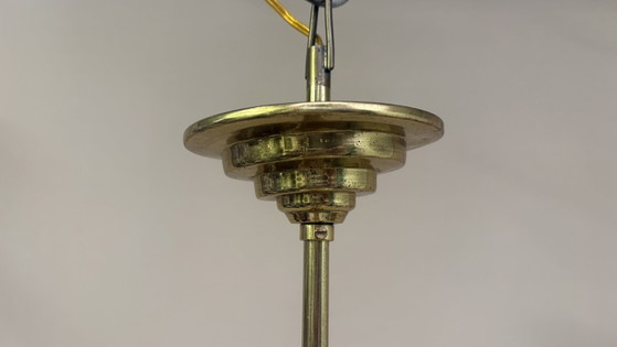 Image 1 of Hubens & Degué ceiling lamp chandelier Art Deco amber colored glass
