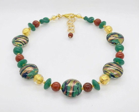 Image 1 of Collana artigianale in Vetro di Murano – lavorazione al lume con foglia oro e avventurina