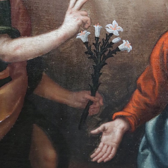 Image 1 of La Anunciación, Italia, siglo XVII, pintura al óleo antigua sobre lienzo.