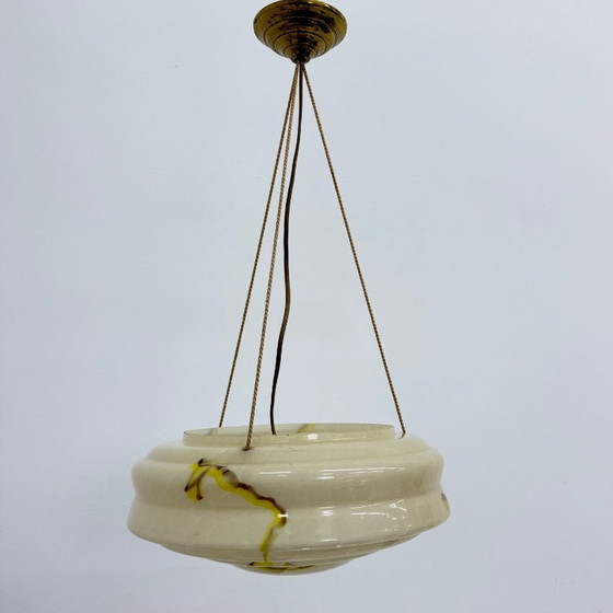 Image 1 of art deco hanglamp marmer glas , 1950s