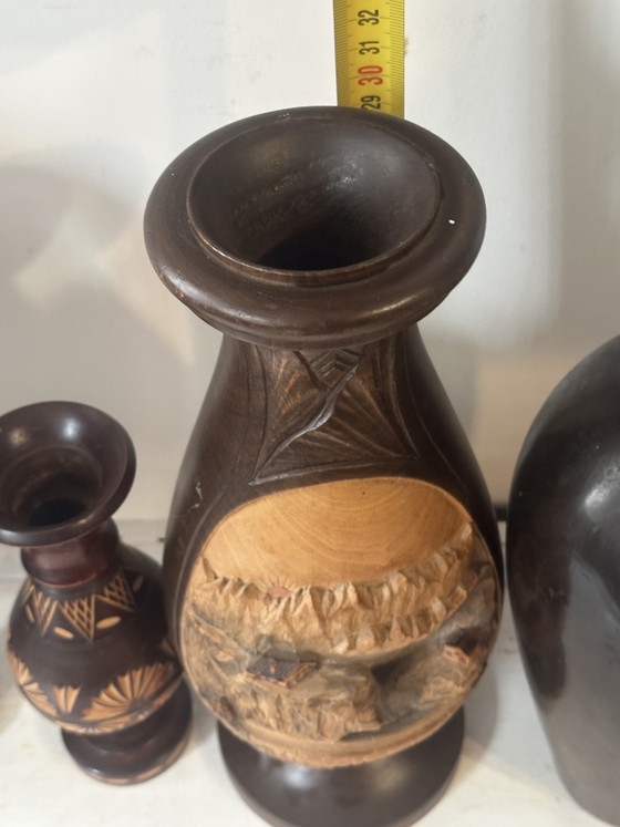 Set di 5 vasi/portacandele in legno vintage di metà secolo – Artisanat mid-century, Oggetti decorativi, Wood (photo 14 of 15)