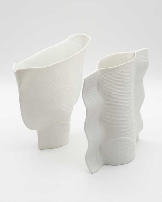 Image 1 of Art Vase Duo Rosenthal Studio Line Design Johan van Loon Fine Porcelain 80s 18cm