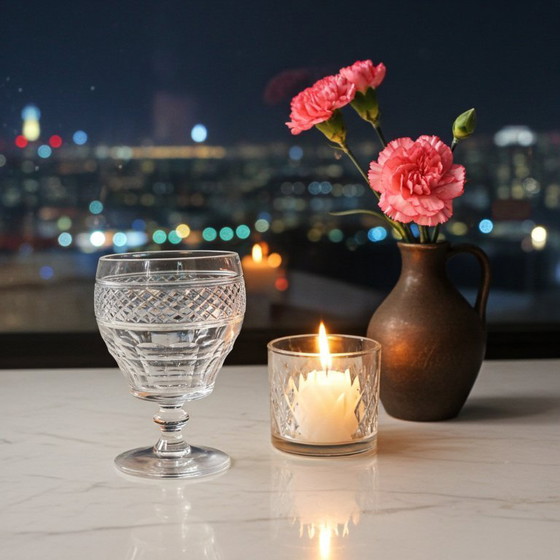 Image 1 of Set of 2 Georgian Crystal Wine Glasses with Trianon pattern