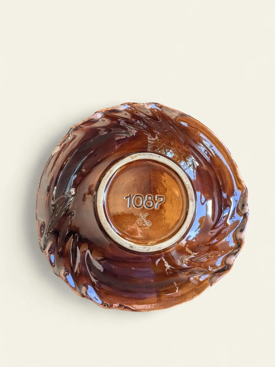 Vintage Fruit Bowl with Matching Small Vase | 70s Ceramic in Brown-Orange-Beige by Dümler&Breiden, Handmade (photo 6 of 9)