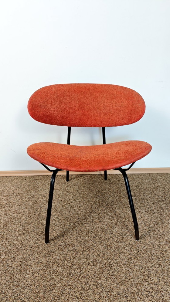 Image 1 of Gastone Rinaldi Chair / Mid Century Modern Italian Design Lounge chair / 1960s Wire Easy Chair / Orange Boucle Retro Furniture