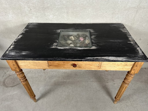 Antique Wooden Work Table – bijzettafels, Glass