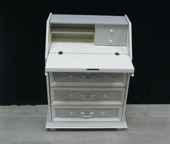 Image 1 of Piccola segretaria vintage stile antico shabby grigio chiaro + bianco, 3 cassetti