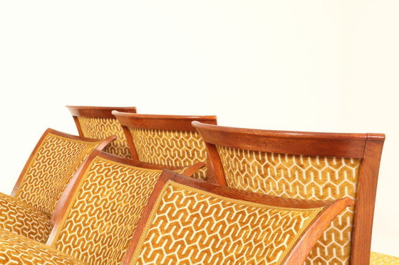 Image 1 of Eetkamerstoelen set van 6 art deco geometrische jacquard gouden honingraat