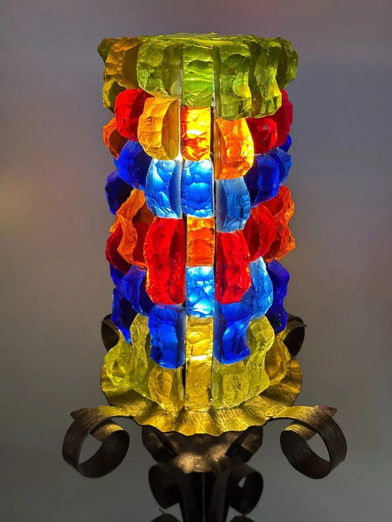 Image 1 of 60s 70s Brutalistische vloerlamp ijzer & glas vloerlamp Mid Century