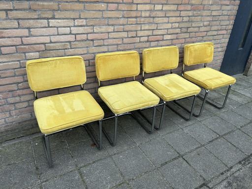 4 sedie in tessuto a coste con struttura tubolare cromata