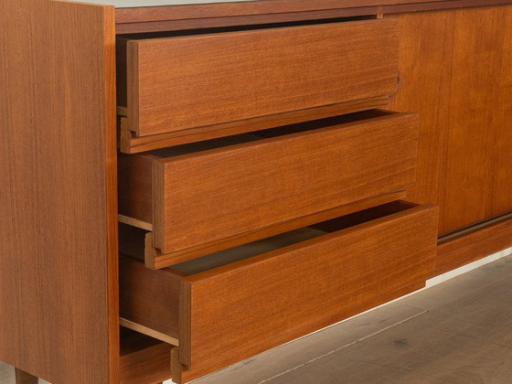 Buffet bas Mid Century Modern avec portes coulissantes et tiroirs, Bois, Marron (photo 8 sur 9)