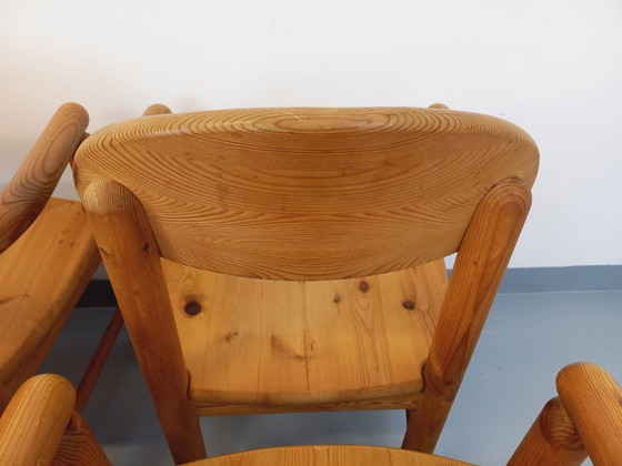 Image 1 of Set van 6 vintage Scandinavische Rainer Daumiller fauteuils van grenenhout uit de jaren 70.