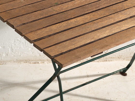 Vintage Folding Garden Table in Wood and Iron, Central Europe, circa 1950, Green, Rustic (photo 3 of 10)