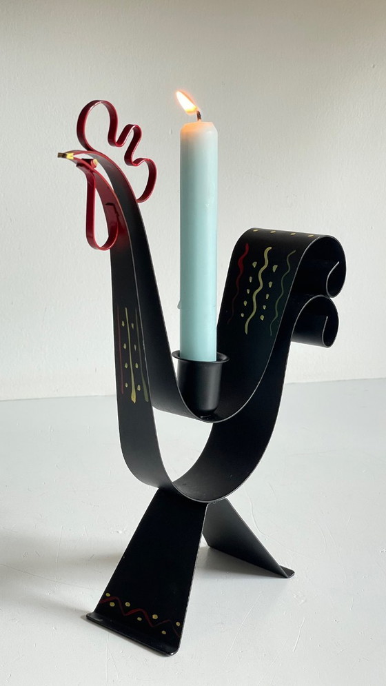 Image 1 of Vintage Swedish Rooster Shaped Metal Candlestick